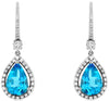 5.04CT DIAMOND & AAA BLUE TOPAZ 14KT WHITE GOLD PEAR SHAPE HALO HANGING EARRINGS