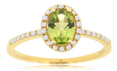 .97CT DIAMOND & AAA PERIDOT 14K YELLOW GOLD 3D OVAL & ROUND FRIENDSHIP LOVE RING