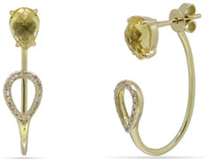 1.58CT DIAMOND & AAA CITRINE 14K YELLOW GOLD PEAR SHAPE & ROUND HANGING EARRINGS