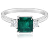 ESTATE LARGE 2.32CT DIAMOND & AAA EMERALD 18K WHITE GOLD SQUARE & TRAPEZOID RING