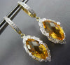 4.52CT DIAMOND & CITRINE 14K 2 TONE GOLD ROUND & MARQUISE LEAF HANGING EARRINGS