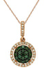ESTATE .39CT WHITE & GREEN DIAMOND 14KT ROSE GOLD 3D CLUSTER FLOWER HALO PENDANT