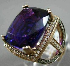 LARGE 13.81CT CHOCOLATE FANCY DIAMOND & AAA AMETHYST 14KT WHITE GOLD SQUARE RING