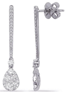 ESTATE 1.22CT DIAMOND 14KT WHITE GOLD TEAR DROP GRADUATING BAR HANGING EARRINGS