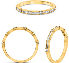 .25CT DIAMOND 14KT YELLOW GOLD ROUND & BAGUETTE CHANNEL & PRONG ANNIVERSARY RING