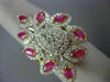 ESTATE LARGE 3.69CT DIAMOND & AAA RUBY 14KT WHITE & YELLOW GOLD FLOWER LEAF RING