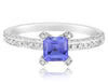 1.36CT DIAMOND & AAA TANZANITE 14K WHITE GOLD 3D PRINCESS & ROUND SOLITAIRE RING