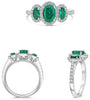ESTATE 2.09CT DIAMOND & AAA EMERALD PLATINUM 3D OVAL & ROUND ANNIVERSARY RING