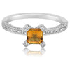 .89CT DIAMOND & AAA CITRINE 14KT WHITE GOLD EMERALD CUT & ROUND FRIENDSHIP RING