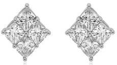 2.67CT DIAMOND 18K WHITE GOLD 4 STONE INVISIBLE SQUARE GEOMETRICAL STUD EARRINGS