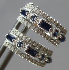 .62CT DIAMOND & AAA SAPPHIRE 14KT WHITE GOLD 3D FILIGREE HUGGIE HANGING EARRINGS
