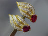 ESTATE LARGE 4.52CT DIAMOND & AAA RUBY 18KT WHITE GOLD LEAF CLIP ON EARRINGS E/F