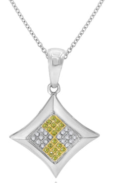 .13CT WHITE & FANCY YELLOW DIAMOND 14KT WHITE GOLD 3D GEOMETRICAL UNISEX PENDANT