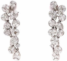 ESTATE EXTRA LARGE 5.91CT DIAMOND 18K WHITE GOLD MULTI SHAPE MULTI LEAF EARRINGS