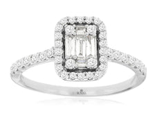 .50CT DIAMOND 14KT WHITE GOLD 3D ROUND & BAGUETTE CLUSTER SQUARE HALO LOVE RING