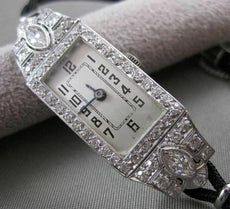 ANTIQUE LARGE 1.72CTW EURO MINE CUT DIAMOND PLATINUM DECO MECHANICAL WATCH #2584