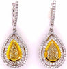 3.43CT WHITE & FANCY YELLOW DIAMOND 18KT 2 TONE GOLD TEAR DROP HANGING EARRINGS