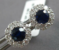 LARGE 1.66CT DIAMOND & AAA SAPPHIRE 14KT WHITE GOLD ROUND FLOWER STUD EARRINGS