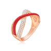 ESTATE .46CT DIAMOND & RED ENAMEL 14KT ROSE GOLD MULTI ROW CRISS CROSS LOVE RING