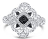 WIDE .19CT WHITE & BLACK DIAMOND 14KT WHITE GOLD OPEN FILIGREE SQUARE FUN RING