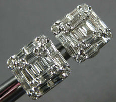 1.08CT DIAMOND 18KT WHITE GOLD 3D ROUND & BAGUETTE CLUSTER SQUARE STUD EARRINGS