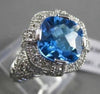 ESTATE 3.44CT DIAMOND & AAA EXTRA FACET BLUE TOPAZ 14KT WHITE GOLD FILIGREE RING
