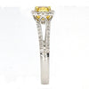 .74CT WHITE & FANCY YELLOW DIAMOND 18KT 2 TONE GOLD CUSHION HALO ENGAGEMENT RING