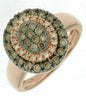 ESTATE .69CT WHITE & CHOCOLATE FANCY DIAMOND 14K ROSE GOLD CLUSTER OVAL RING