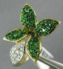 ESTATE LARGE 1.05CT DIAMOND & AAA TSAVORITE 14KT YELLOW GOLD 3D FLOWER LOVE RING