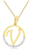 .02CT DIAMOND 14KT 2 TONE GOLD CLASSIC V INITIAL CIRCULAR FUN FLOATING PENDANT