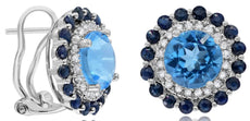4.49CT DIAMOND & AAA SAPPHIRE & BLUE TOPAZ 14KT WHITE GOLD 3D ROUND FUN EARRINGS