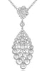 1.31CT DIAMOND 18K WHITE GOLD CLUSTER FILIGREE TEAR DROP FLORAL FLOATING PENDANT