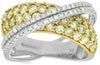 ESTATE WIDE 2.10CT WHITE & FANCY YELLOW DIAMOND 14K 2 TONE GOLD CRISS CROSS RING