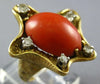 ESTATE .26CT DIAMOND & AAA CORAL 18KT YELLOW GOLD OVAL & ROUND STARFISH FUN RING