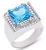 LARGE 6.37CT DIAMOND & AAA BLUE TOPAZ 14KT WHITE GOLD CUSHION & ROUND FUN RING