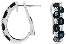 WIDE 3.11CT DIAMOND & AAA SAPPHIRE 14KT WHITE GOLD OVAL & ROUND CLIP ON EARRINGS