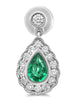 1.2CT DIAMOND & AAA EMERALD 18K WHITE GOLD PEAR SHAPE TEAR DROP HANGING EARRINGS