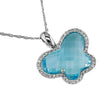 ESTATE 1.14CT DIAMOND & AAA BLUE TOPAZ 14KT WHITE GOLD 3D BUTTERFLY LOVE PENDANT