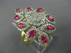 ESTATE LARGE 3.69CT DIAMOND & AAA RUBY 14KT WHITE & YELLOW GOLD FLOWER LEAF RING