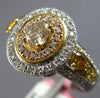 WIDE 1.33CT WHITE PINK & FANCY YELLOW DIAMOND 18KT 2 TONE GOLD ENGAGEMENT RING