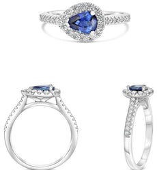 1.2CT DIAMOND & AAA SAPPHIRE PLATINUM PEAR SHAPE & ROUND CLASSIC ENGAGEMENT RING