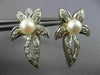LARGE .50CT DIAMOND & AAA SOUTH SEA PEARL 14K WHITE GOLD 3D FLOWER LEAF EARRINGS