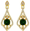 1.58CT DIAMOND & AAA RUSSALITE 14KT YELLOW GOLD CUSHION & ROUND HANGING EARRINGS