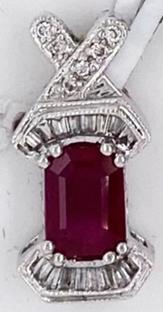 1.44CT DIAMOND & AAA RUBY 18KT WHITE GOLD ROUND & BAGUETTE LOVE FLOATING PENDANT