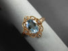 ESTATE .74CT DIAMOND & AAA AQUAMARINE 14K ROSE GOLD 3D OPEN FILIGREE FLOWER RING