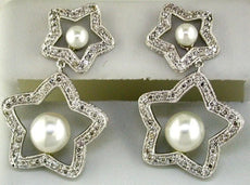 .68CT DIAMOND & AAA SOUTH SEA PEARL 14KT WHITE GOLD DOUBLE STAR HANGING EARRINGS