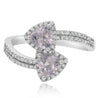 1.12CT DIAMOND & AAA PINK QUARTZ 14KT WHITE GOLD 3D TRILLION & ROUND LOVE RING