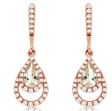.60CT DIAMOND & AAA MORGANITE 14KT ROSE GOLD PEAR SHAPE & ROUND HANGING EARRINGS