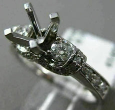 .6CT DIAMOND 14K WHITE GOLD 3 STONE FILIGREE MILGRAIN SEMI MOUNT ENGAGEMENT RING