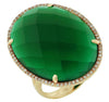 LARGE .22CT DIAMOND & AAA GREEN AGATE 14K YELLOW GOLD OVAL & ROUND HALO FUN RING